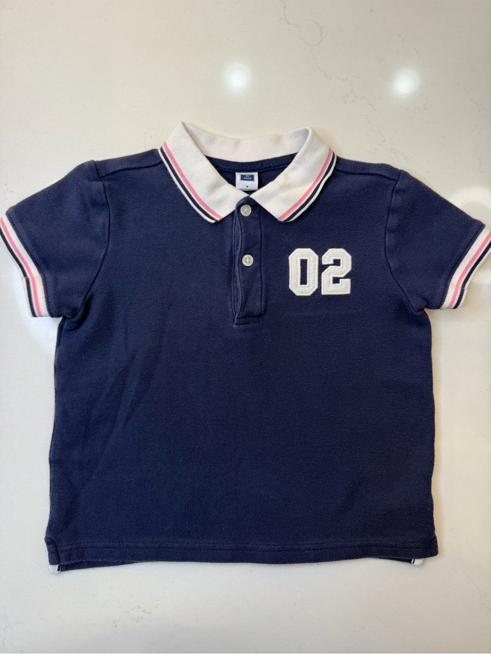 Janie and Jack Boys Size 4 Navy 02 Varsity Polo Shirt Pink Stripe Preppy